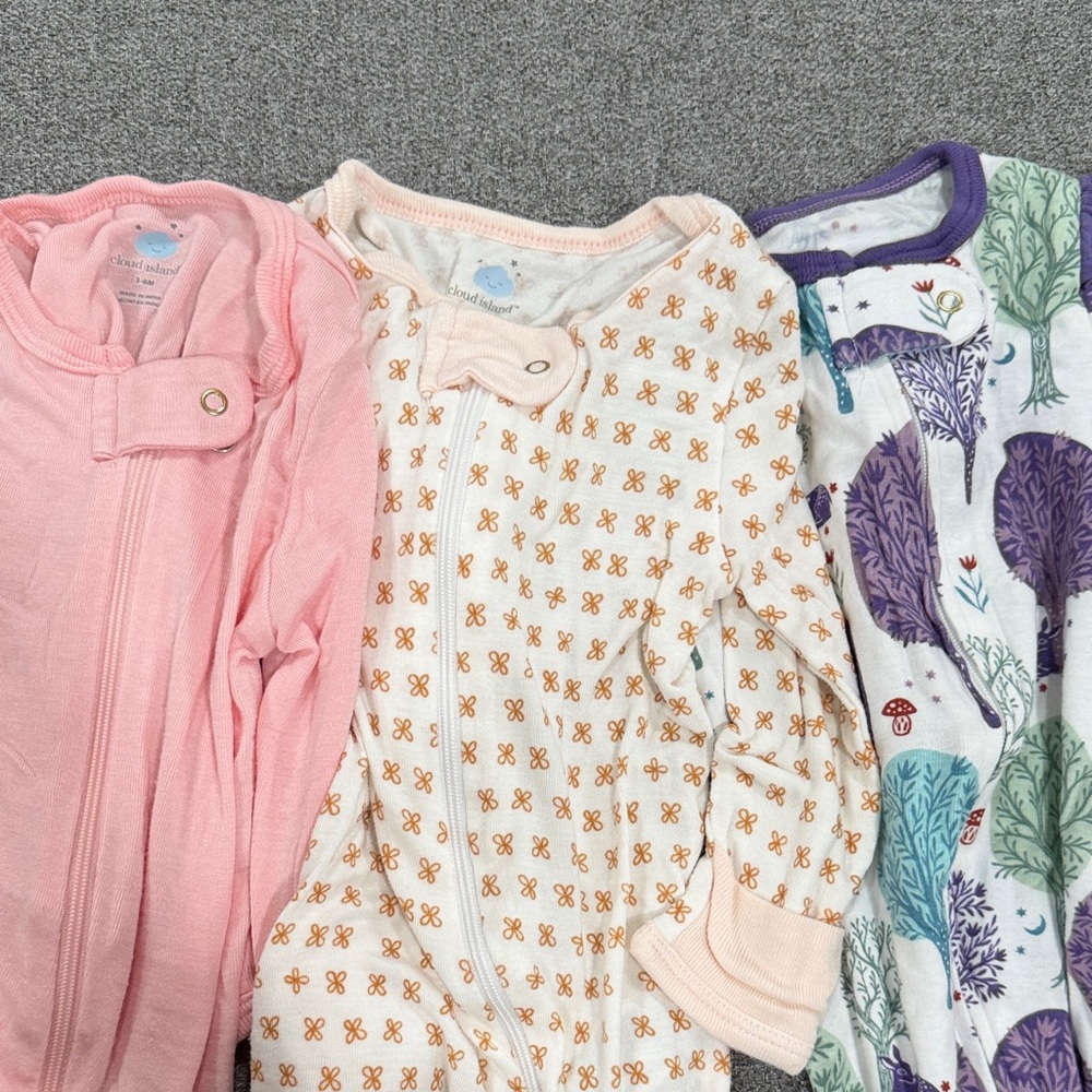 cloud island Baby Sleep Sacks in Pink, Cream & Purple Tree Print bundle
